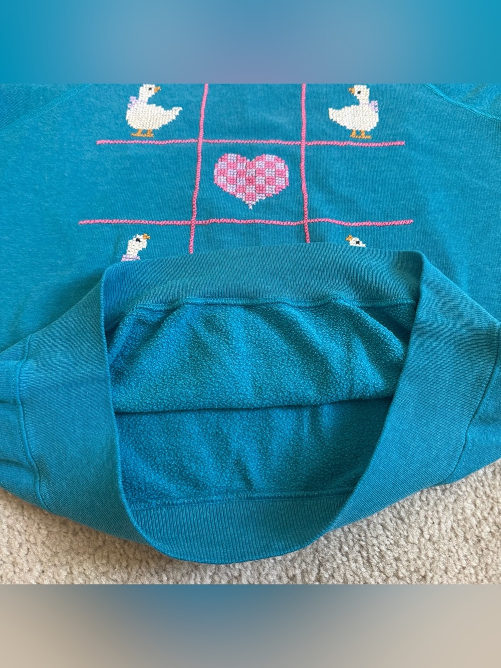Vintage Cross Stitch Crewneck Sweatshirt Ducks Goose Novelty Grandma Sweater - Picture 7 of 12